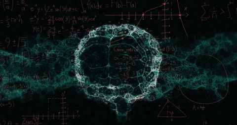 Digital brain with mathematical equations in technology concept
