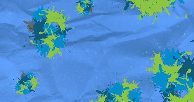 Vibrant Paint Splashes on Blue Crumpled Background - Download Free Stock Images Pikwizard.com