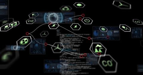 Futuristic Hexagonal Energy Data Visualization with Red Nodes
