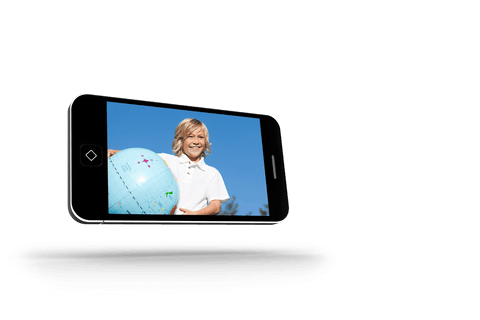 Transparent smartphone showing smiling boy with globe