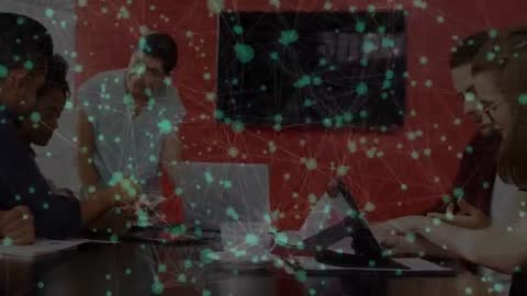 Modern Business Meeting with Digital Networking Interaction