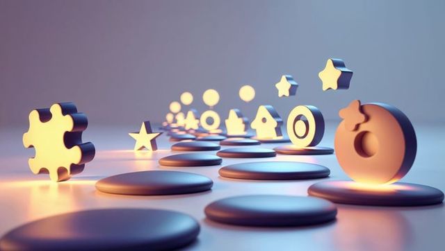 Floating 3D Icons with Puzzle Piece I Geometric & Futuristic Aesthetic