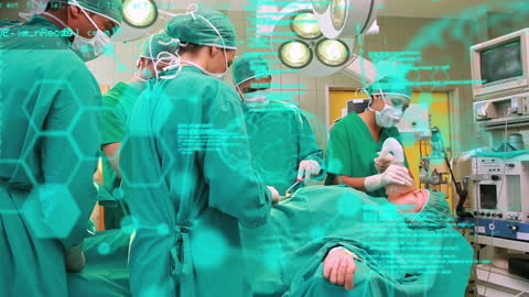 Futuristic Surgery Scene with Digital Data Overlay in Hospital