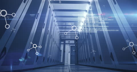 Futuristic Server Room with Digital Data Animation