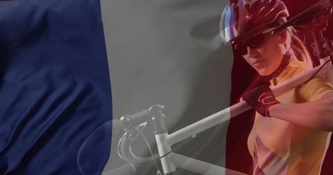French Flag Overlay on Female Cyclist in Active Pose