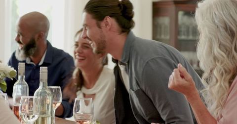 Elegant Group Enjoying Wedding Reception Celebration