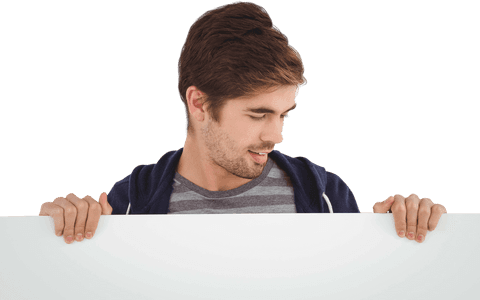 caucasian man holding blank sign on transparent background - Download Free Stock Videos Pikwizard.com