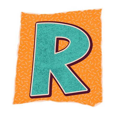 Bold Teal Letter R on Orange Square Transparent Background