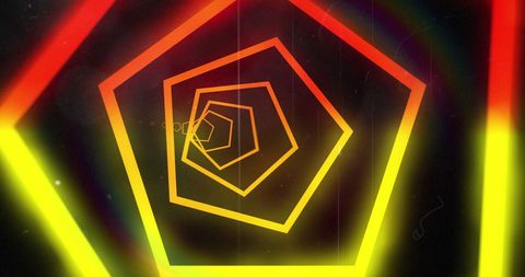 Glowing Neon Hexagonal Tunnel on Black Background