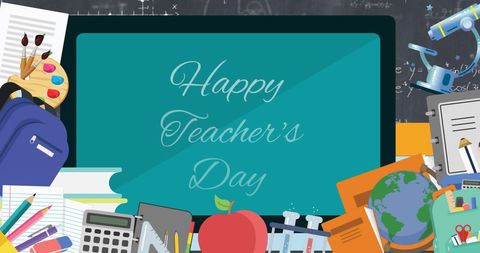 Happy Teacher's Day Celebration with School Supplies Illustration