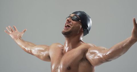 Triumphant Swimmer Celebrates Victory With Excitement