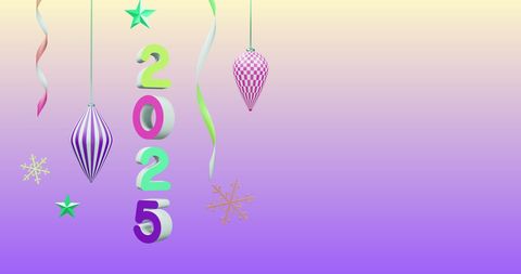 Colorful 2025 Decorations on Purple Background for Festive Season