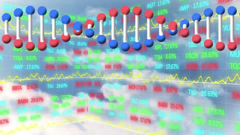 DNA Helix Superimposed on Financial Trading Display