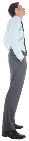 Transparent Serious Businessman Standing Looking Upward Pose