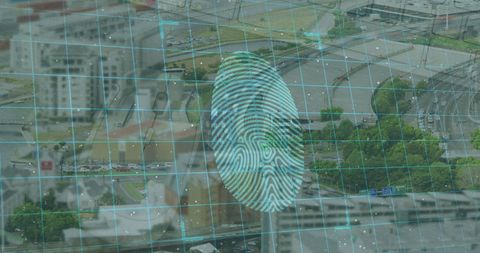 Digital Fingerprint Overlay on Cityscape with Network Security Concept