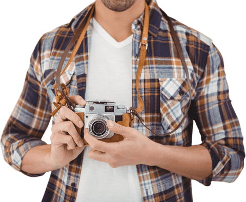Casual Male Photographer with Vintage Camera Transparent Background - Download Free Stock Videos Pikwizard.com