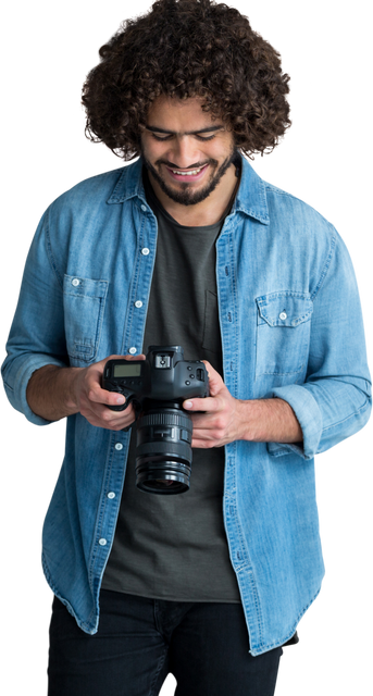 Smiling Male Photographer Using Camera, Transparent Background - Download Free Stock Videos Pikwizard.com