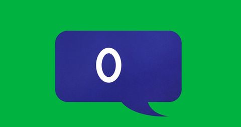 Number zero in blue chat bubble against green backdrop