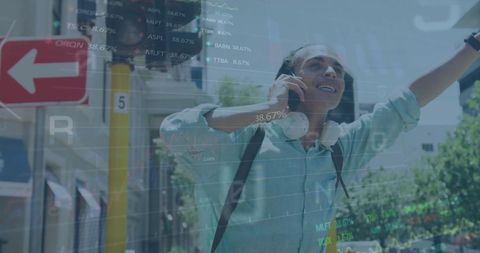 Businessman Hailing Taxi with Stock Market Overlay - Download Free Stock Images Pikwizard.com