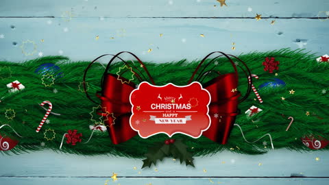 Festive Christmas Greeting Card with Greenery and Red Bow