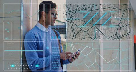 Futuristic Data Processing with Smartphone - Download Free Stock Images Pikwizard.com