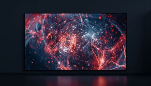 2026 neon vortex glowing on gallery wall display, futuristic abstract tech background