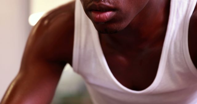 Close-up of Fit Man Working Out in White Tank Top - Download Free Stock Images Pikwizard.com