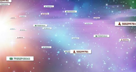 Digital interface with media icons in cosmic background