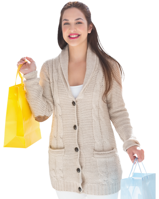 Smiling Woman Shopping Holds Shopping Bags on Transparent Background - Download Free Stock Videos Pikwizard.com