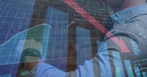 Displaying Business Analytics Dashboard with Red Downward Arrow and Declining Charts