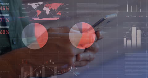 Hands Using Smartphone with Digital Data Overlay