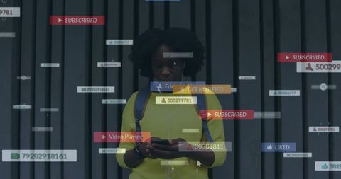 Woman engaging with social media apps using smartphone outdoors