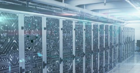 Futuristic Server Room with Digital Interface and Equations - Download Free Stock Images Pikwizard.com