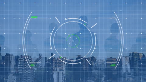 Digital Target Interface Overlaying Urban Skyline and Workforce