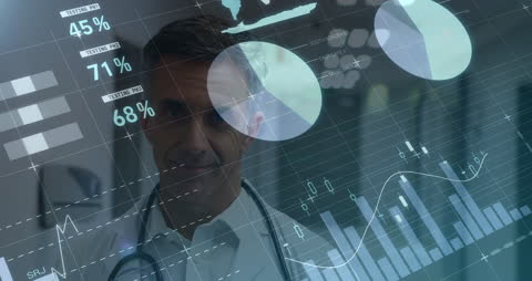 Senior Doctor Analyzing Medical and Financial Data Technology