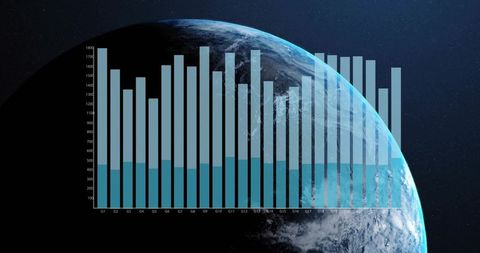 Translucent bar chart overlaying earth horizon visualizing global data trends