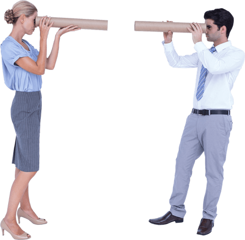 Businesspeople Using Cardboard Tubes For Transparent Connection