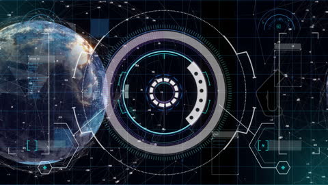 Digital Interface with Globe and Data Processing Animation