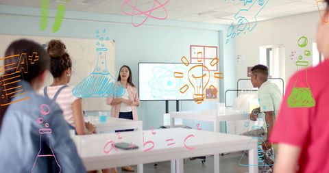 Diverse Students Learning with Digital Enhancements in Modern Classroom - Download Free Stock Images Pikwizard.com