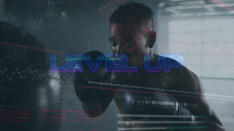 Motivational Boxer Training with Futuristic Data Overlay