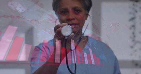 Doctor Analyzing COVID-19 Statistics with Stethoscope