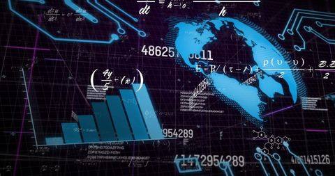 Digital Interface with Mathematical Equations and Global Data Processing - Download Free Stock Images Pikwizard.com