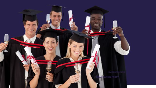 Diverse Graduates Celebrating Success with Diplomas and Champagne - Download Free Stock Templates Pikwizard.com