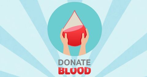 Blood donation campaign with hands holding teardrop symbol