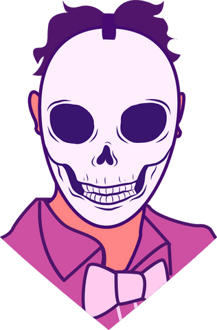 Skull portrait in suit and bow tie on transparent background