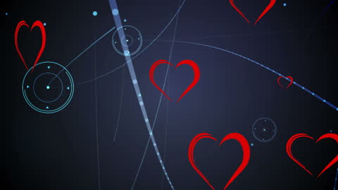 Red Hearts and Connected Network on Blue Background