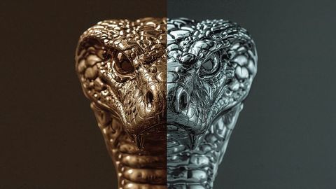 Dual finish metallic king cobra head sculpture