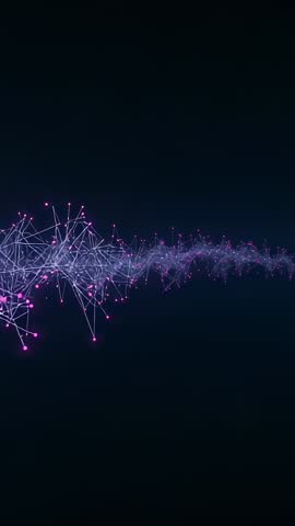 Vertical digital neural waveform forming and expanding with pink nodes and cyan links