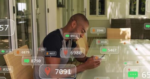 Man Outdoors Engaging with Smartphone Alerts Amidst Virtual Notifications