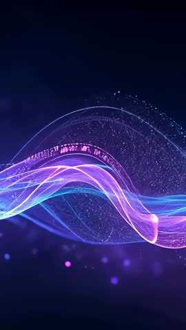 Vertical neon ribbon waveform sweeping through particles for futuristic video backgrounds